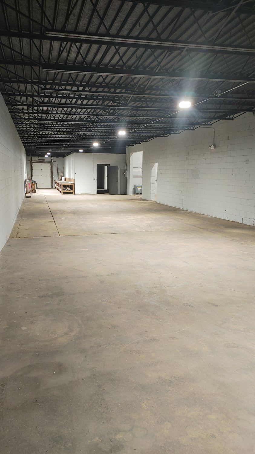 Drive-in shop interior, freshly painted
