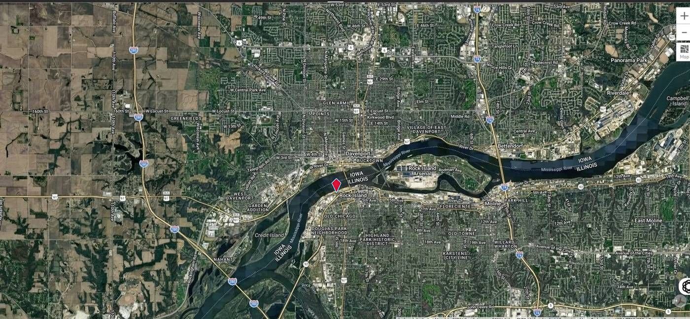 Satellite view of Rock Island, Davenport, Moline, and Rock Island Arsenal