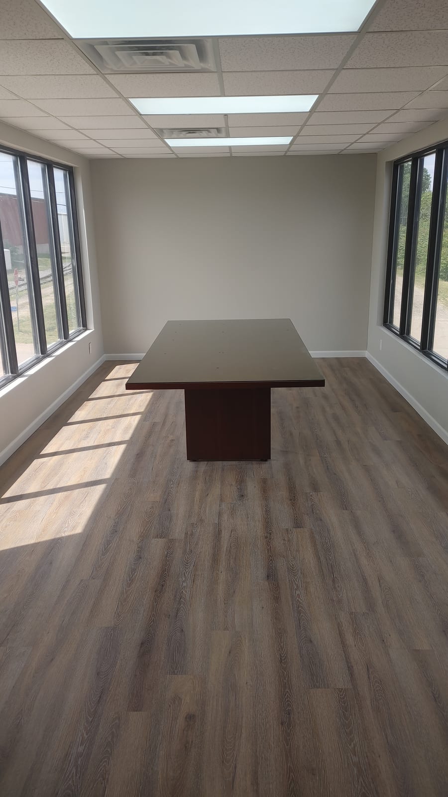 Renovated office space with conference table